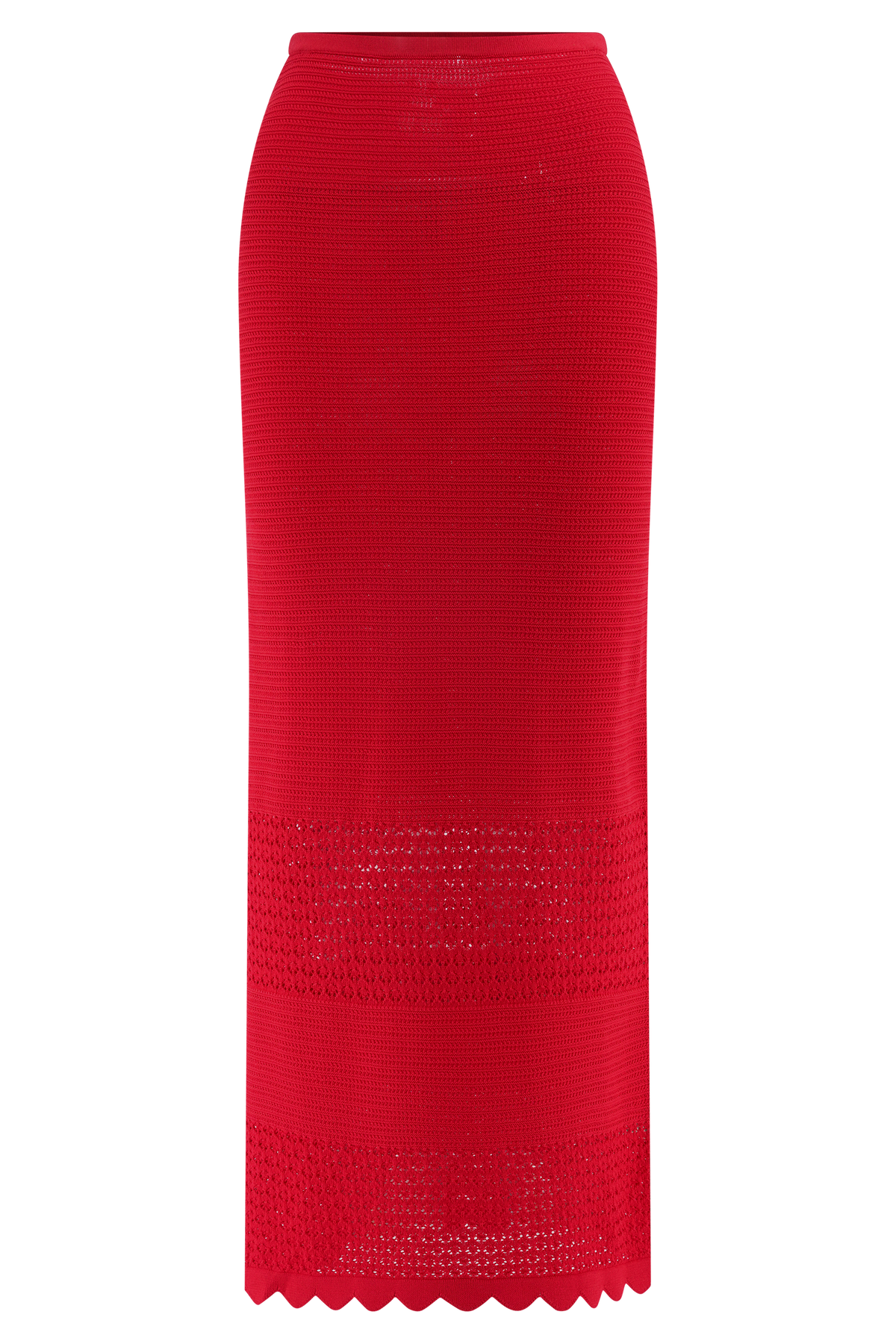 Madeline Scallop Knit Midi Skirt - Red