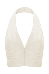 Makena Gathered V Neck Top - Opal White