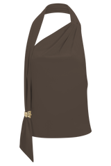 Marina Halter Top With Hardware - Cacao Brown