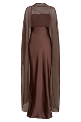 Martinne Chiffon Cape Maxi Dress - Mocha