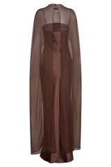 Martinne Chiffon Cape Maxi Dress - Mocha