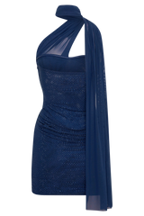 Mattea Diamante Mini Dress With Scarf - Navy