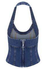 Meadow Denim Corset Halter Top - Dark Blue