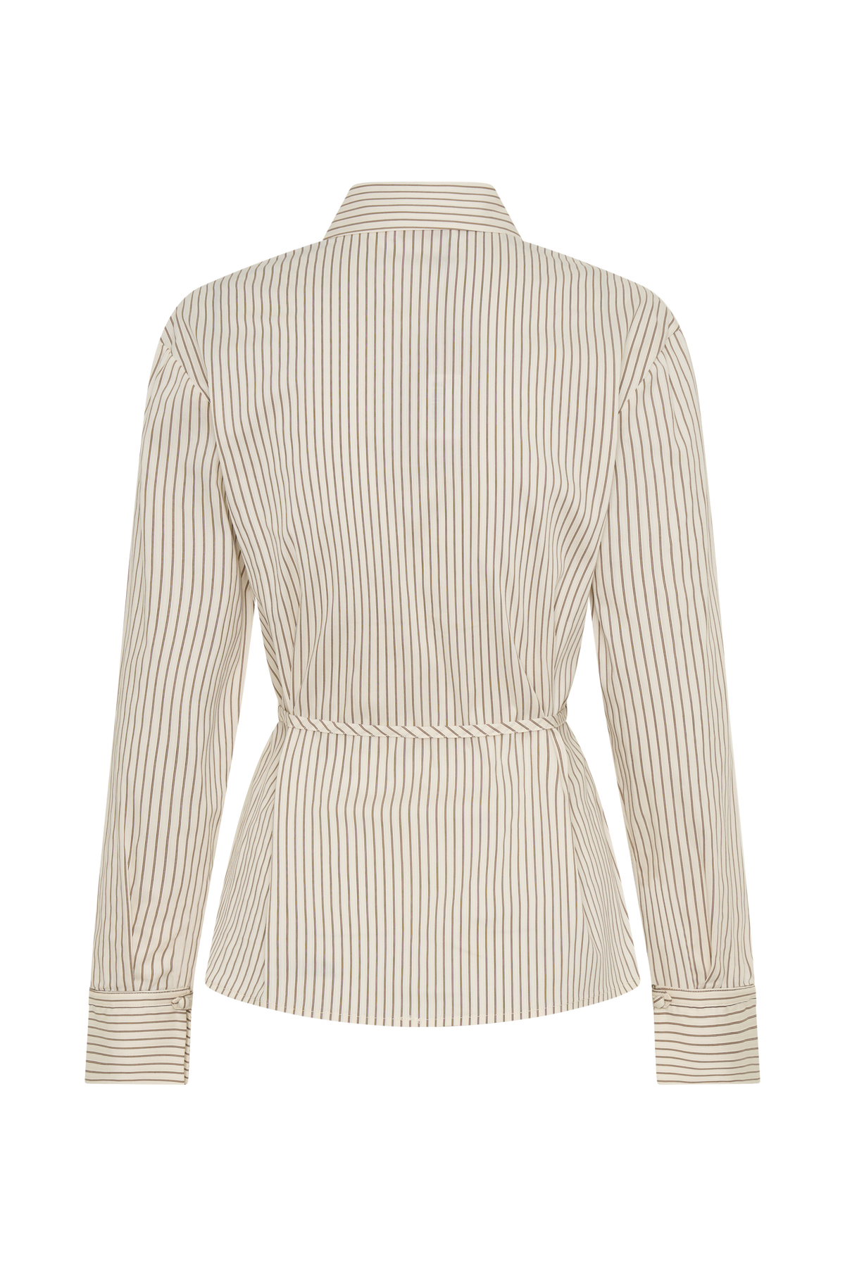 Millie Tie Back Cotton Shirt - Beige Pinstripe