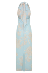 Nadine Halter Scarf Chiffon Maxi Dress - Blue Floral Print