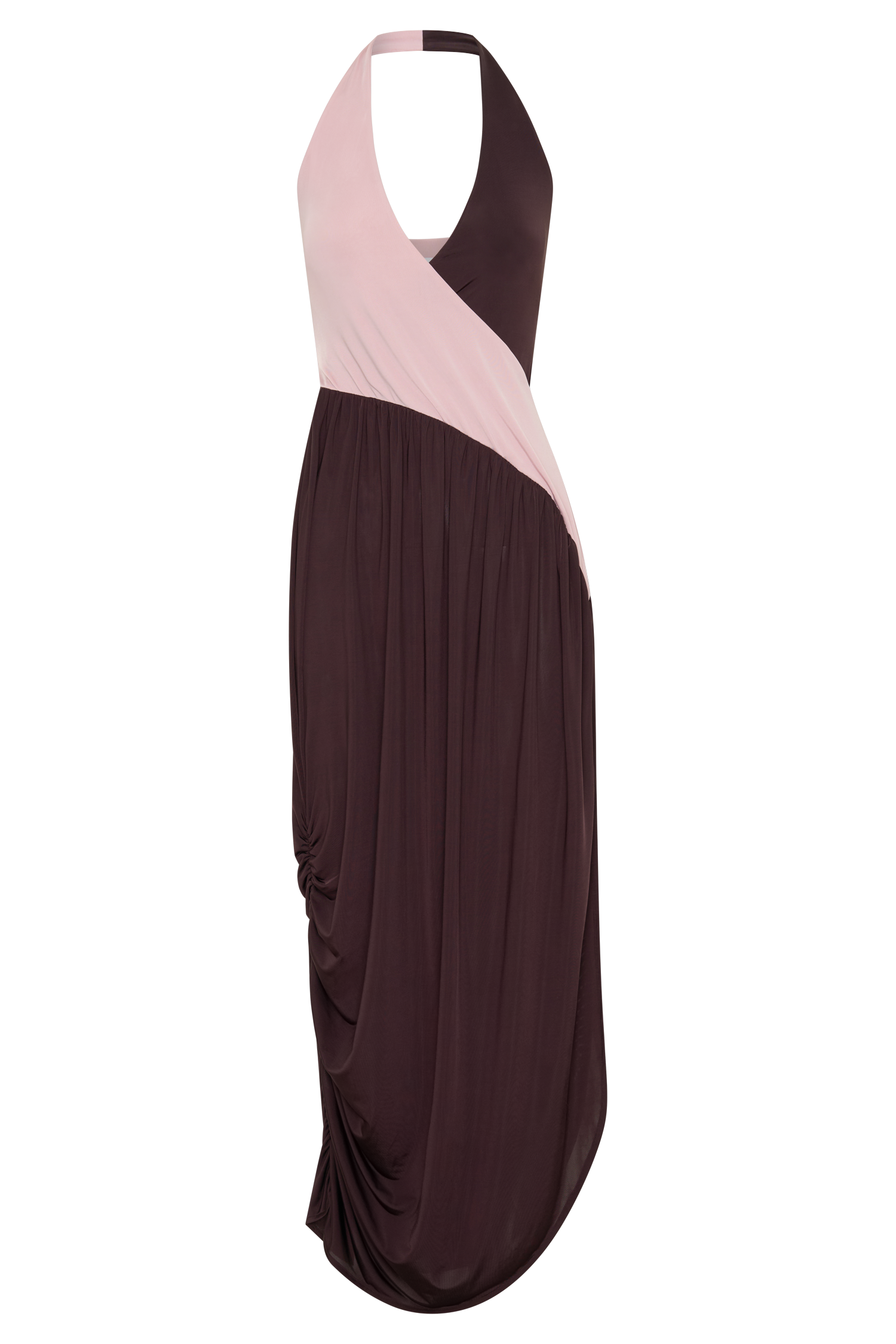 Nari Halter Gathered Maxi Dress - Muted Pink/Dark Chocolate