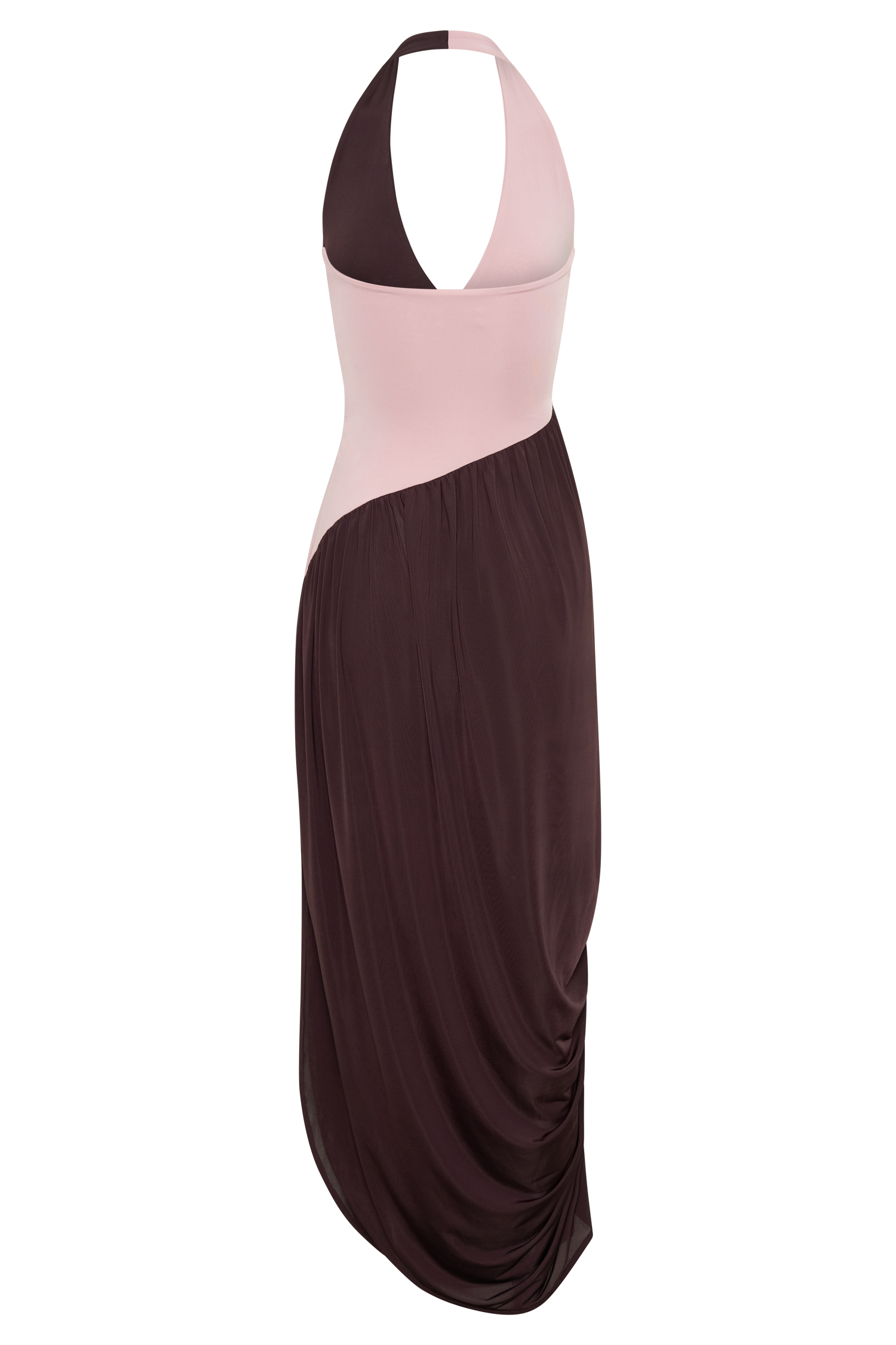 Nari Halter Gathered Maxi Dress - Muted Pink/Dark Chocolate