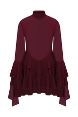 Nimah Chiffon Ruffle Mini Dress - Wine