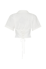 Noelia Tie Back Short Sleeve Shirt - White