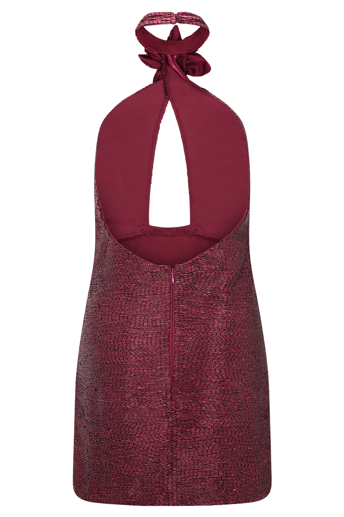 Nylah Beaded Halter Mini Dress - Burgundy