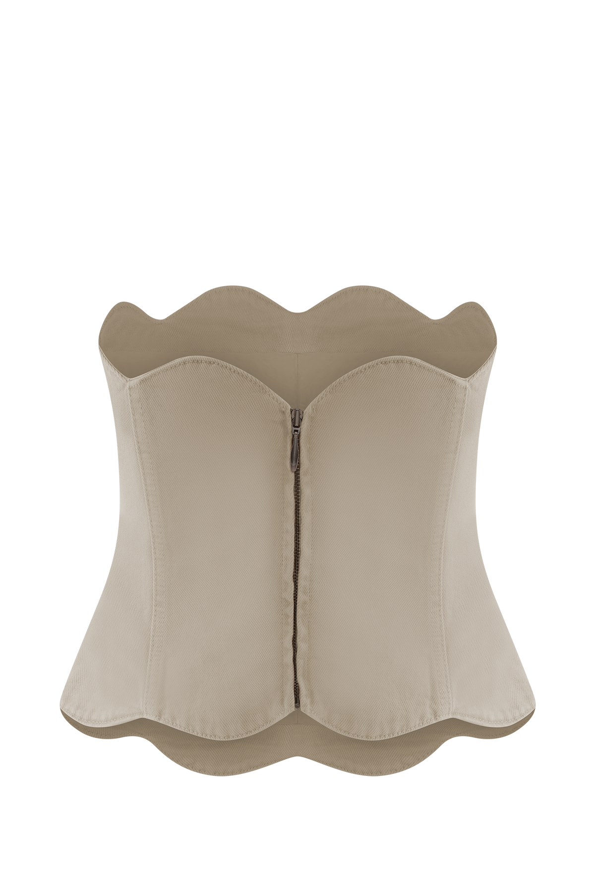 Oakley Strapless Scallop Denim Top - Stone Wash