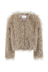 Ottie Mongolian Faux Fur Cropped Jacket - Brown Multi