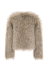 Ottie Mongolian Faux Fur Cropped Jacket - Brown Multi