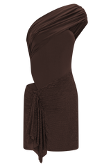 Paisley Slinky And Diamante Mini Dress - Chocolate