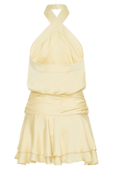 Poppy Satin Halter Mini Dress - Lemon