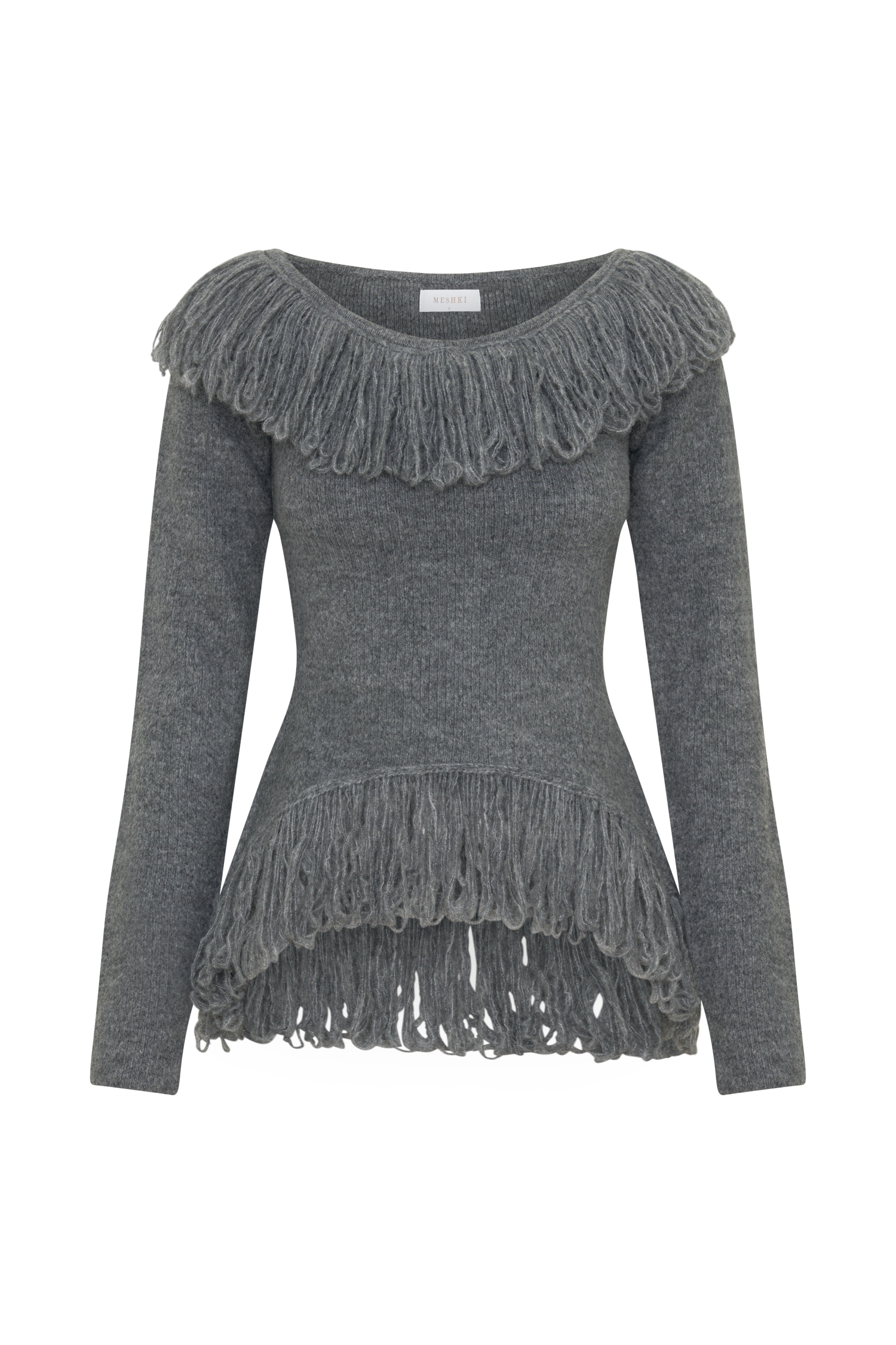 Sammie Fringe Knit Top - Charcoal