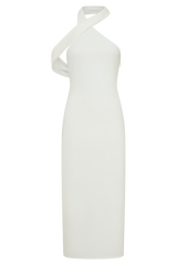 Sable Crossover Crepe Midi Dress - White