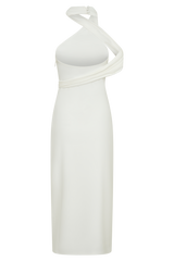 Sable Crossover Crepe Midi Dress - White