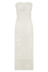 Samantha Crochet Midi Dress With Flowers - Ivory