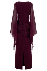 Samantha Waterfall Sleeves Maxi Dress - Wine