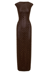 Samara Sleeveless Diamante Maxi Dress - Chocolate