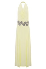 Santal Floral Chiffon Halter Maxi Dress - Lemon