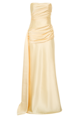 Sarah Strapless Maxi Dress With Waist Tie - Lemon