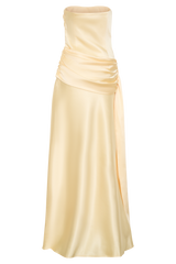 Sarah Strapless Maxi Dress With Waist Tie - Lemon