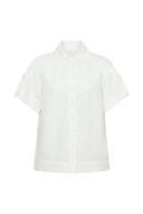 Selena Linen Short Sleeve Shirt - White