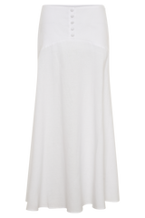 Selma Curved Waist Midi Skirt - White