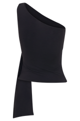 Sera One Shoulder Recycled Nylon Top With Drape - Black