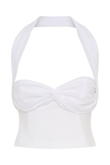 Talia Chiffon And Linen Halter Top - White