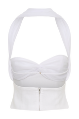 Talia Chiffon And Linen Halter Top - White