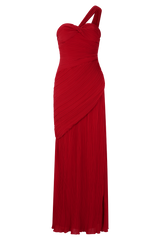 Tamara Shirred Chiffon Midi Dress - Red