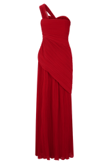 Tamara Shirred Chiffon Midi Dress - Red