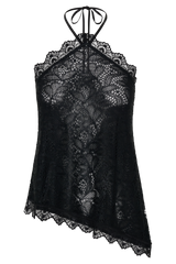 Theodosia Asymmetric Lace Halter Top - Black