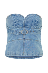 Tommy Strapless Denim Top With Buckle - Classic Blue