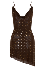 Zahra Diamante Cowl Mini Dress - Chocolate