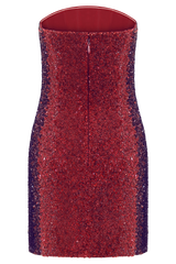 Zander Hand Beaded Strapless Mini Dress - Red Ombre