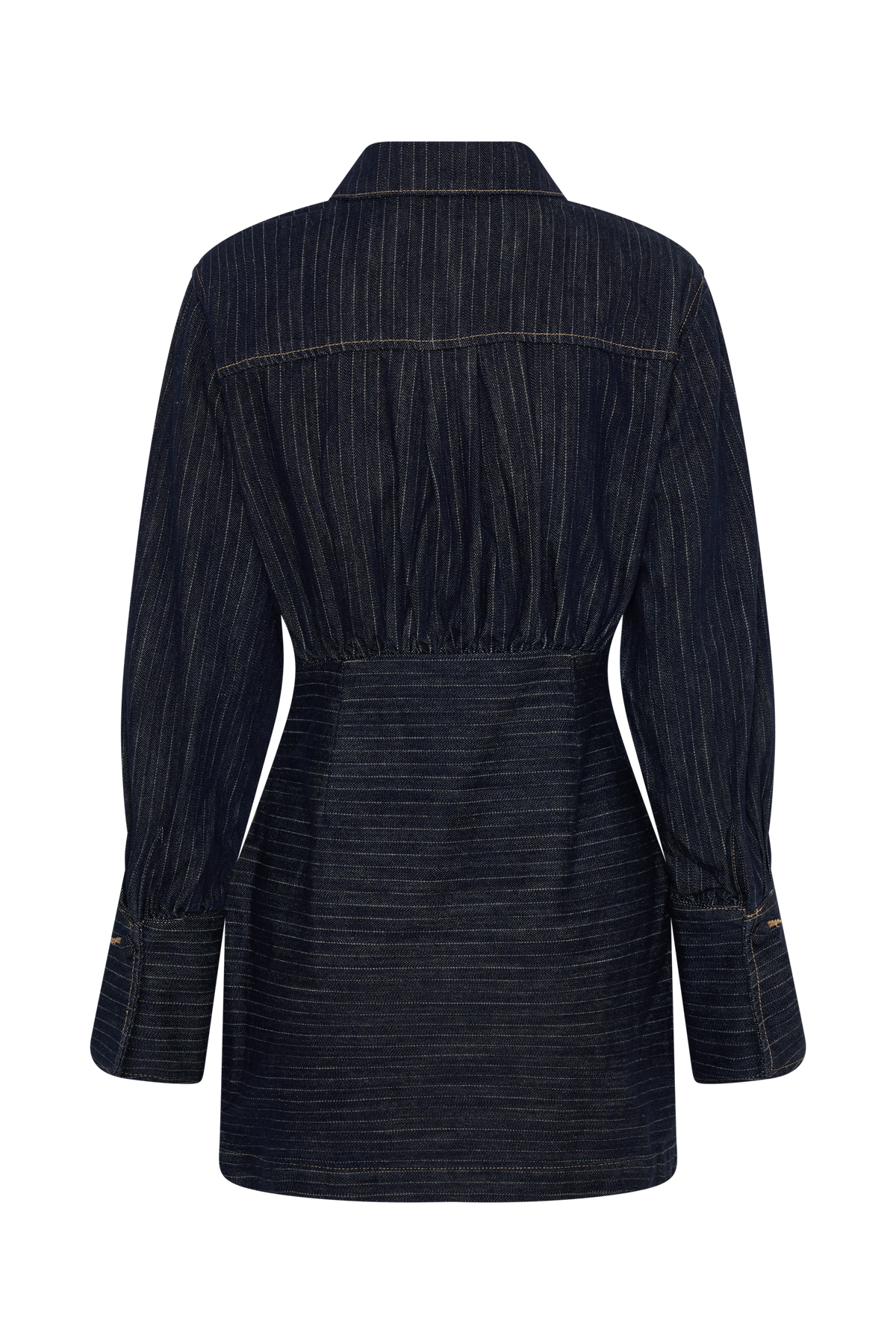 Zarah Denim Long Sleeve Mini Dress - Indigo Pinstripe