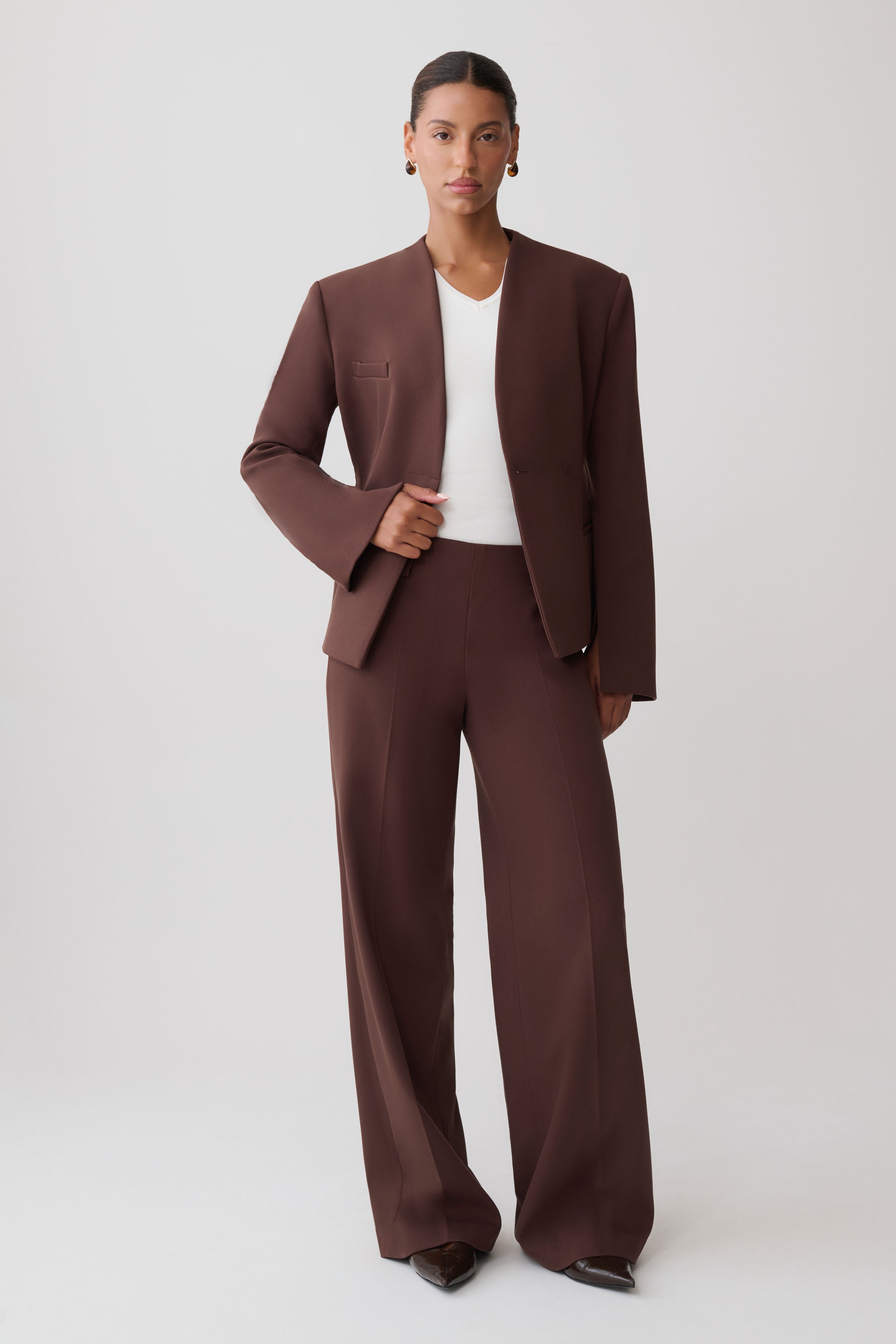 Katherine Suiting Straight Leg Pants - Dark Chocolate