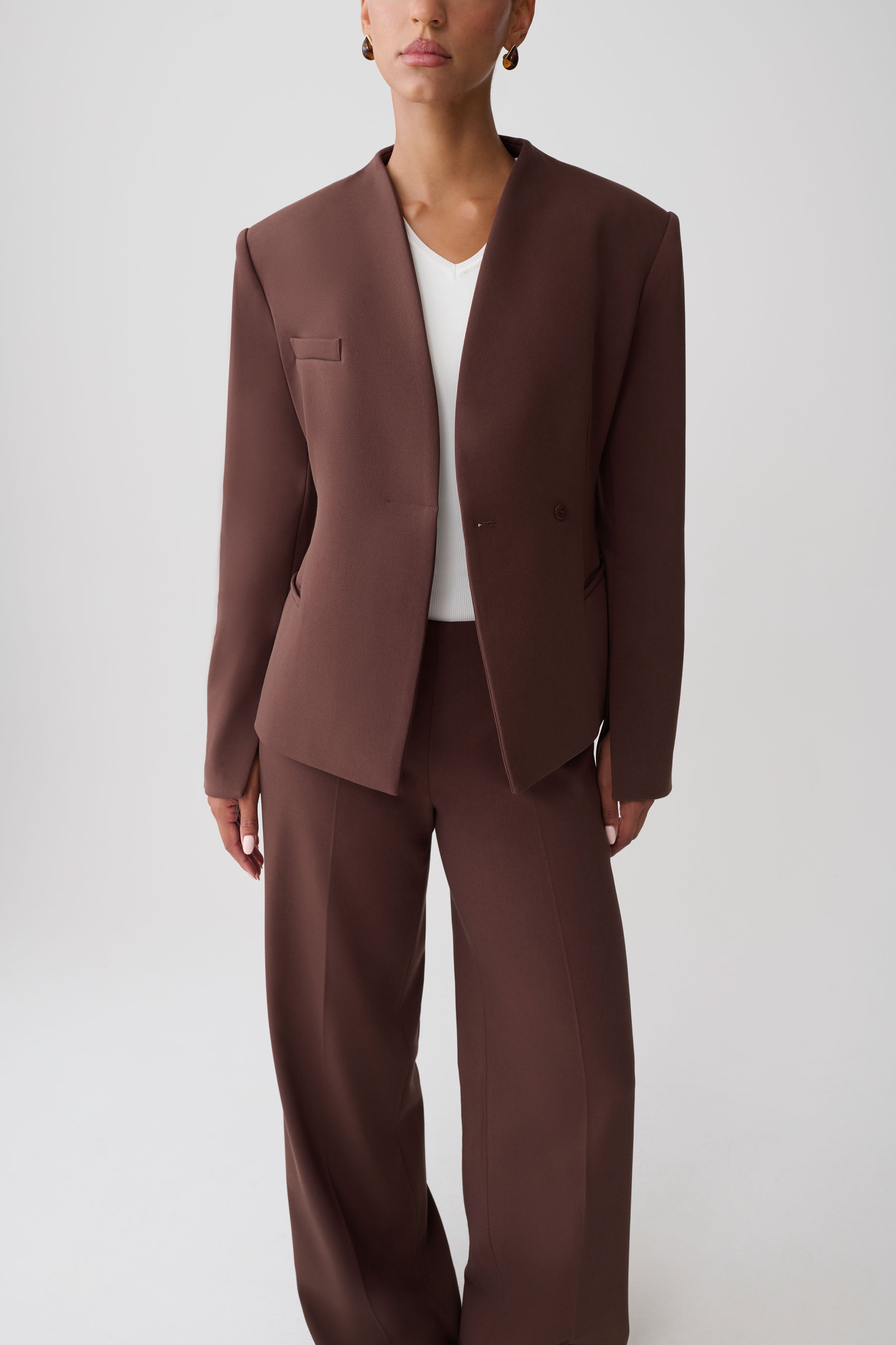Katherine Suiting Structured Blazer - Dark Chocolate