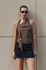 Marina Halter Top With Hardware - Cacao Brown