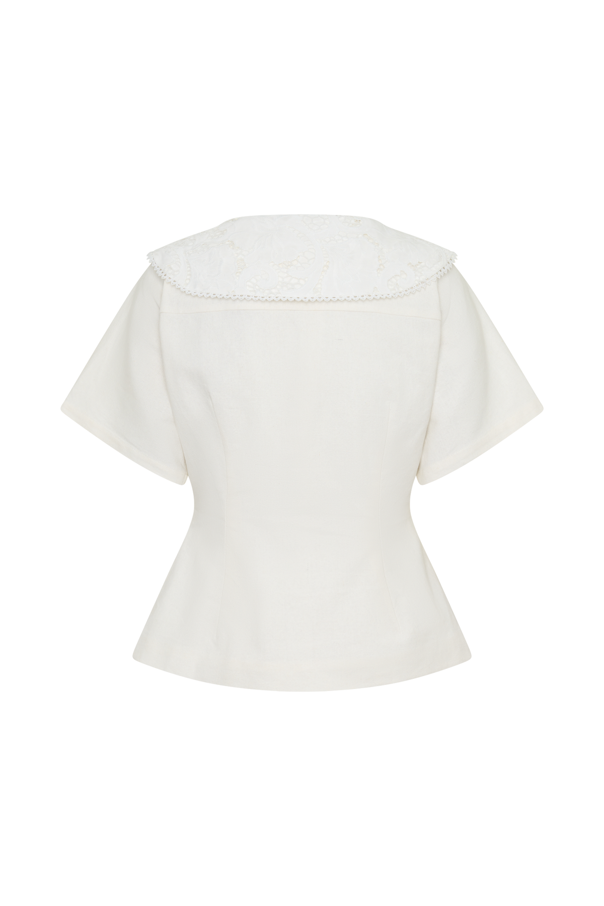 Melody Short Sleeve Shirt With Lace Collar - White