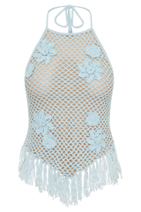 Miley Crochet Halter Top - Pale Aqua