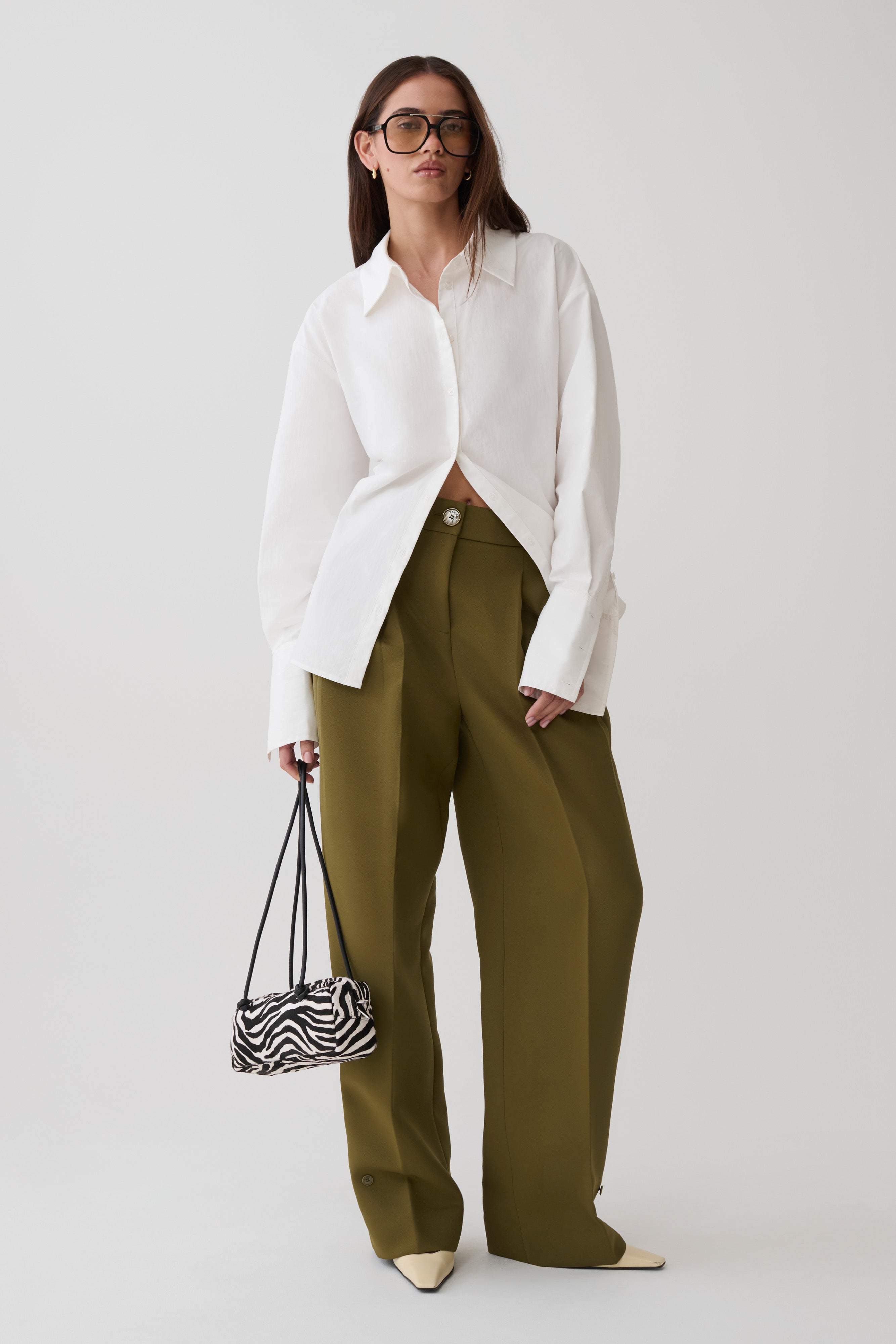 Hazel Pleated Suiting Pants - Olive
