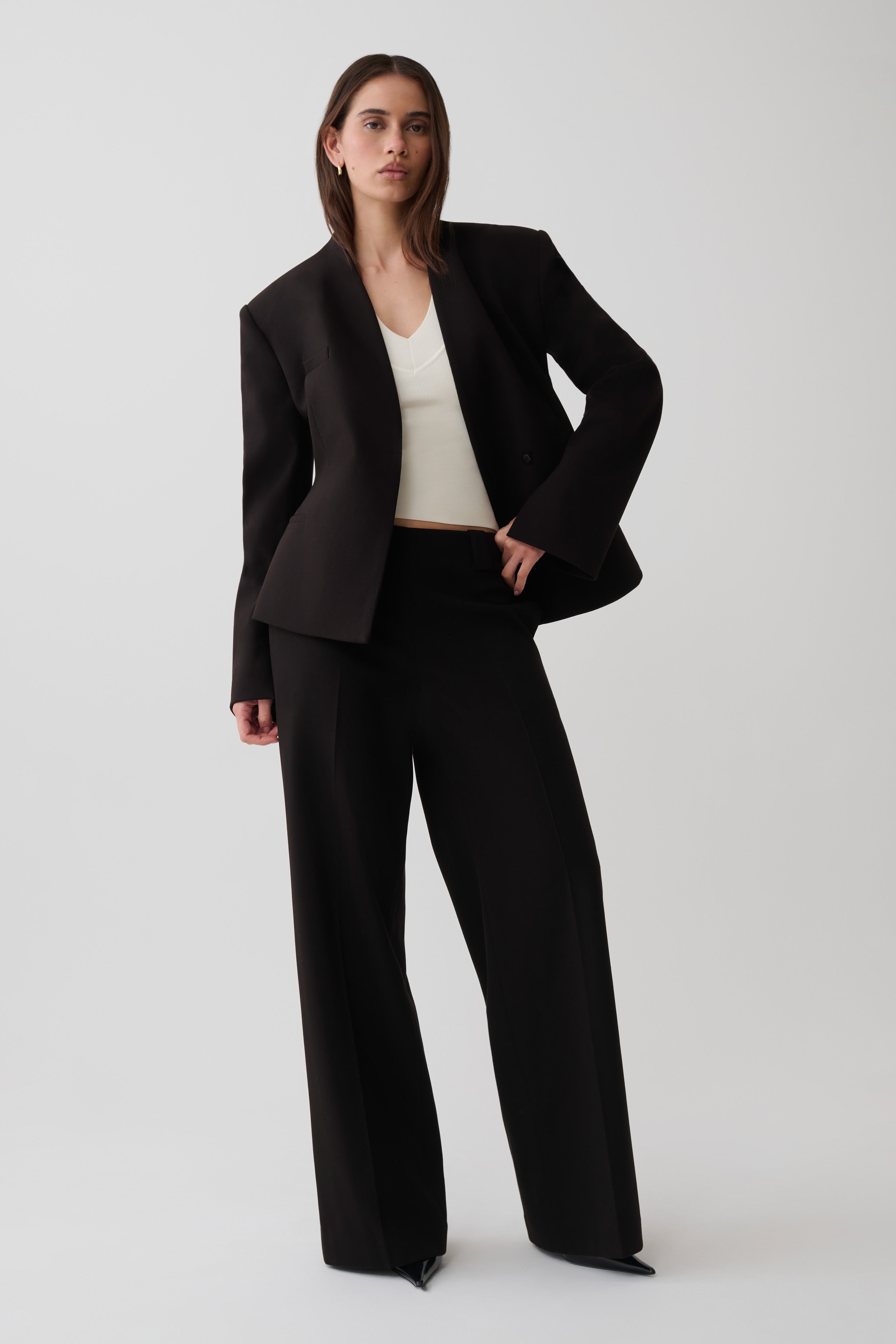 Katherine Suiting Straight Leg Pants - Black