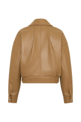 Paige Faux Leather Cropped Jacket - Beige