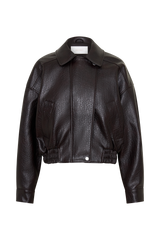 Paige Faux Leather Cropped Jacket - Cherry Brown