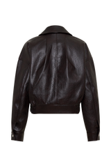 Paige Faux Leather Cropped Jacket - Cherry Brown